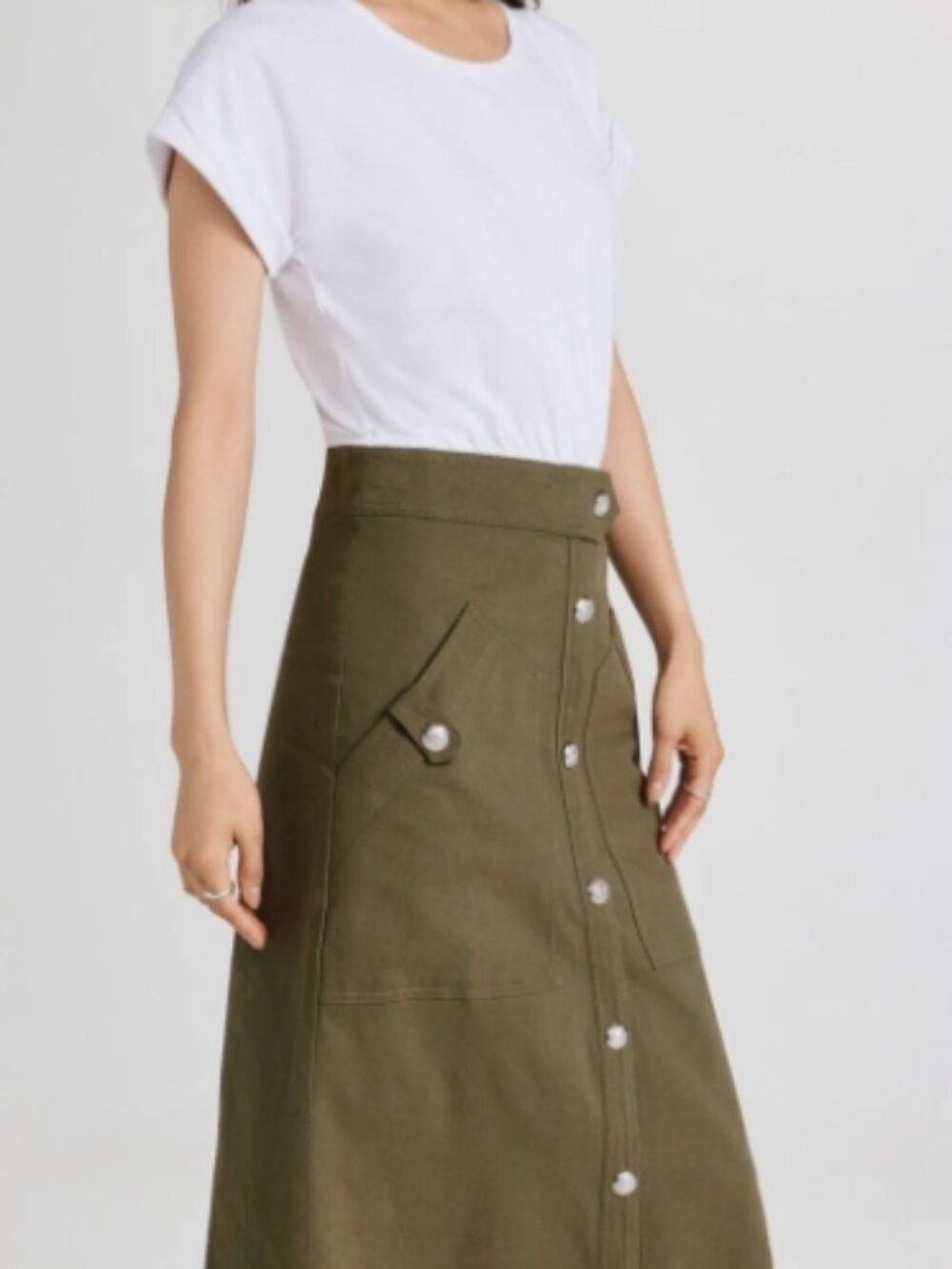 NWT Veronica Beard Larsen Dress Army Green Button Front Midi Size M